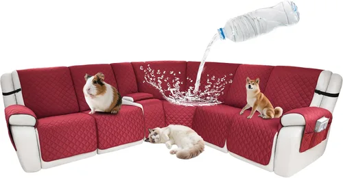 Vista 129 de Fundas impermeables para sofá reclinable seccional en forma de L, 7 piezas, antideslizantes, lavables, juego de fundas reclinables para mascotas
