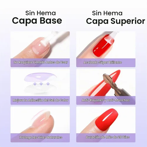 Vista 3 de GELLEN 20 ml de gel base y capa superior, capa superior brillante libre de hema y capa base para esmalte de uñas de gel, esmalte de uñas