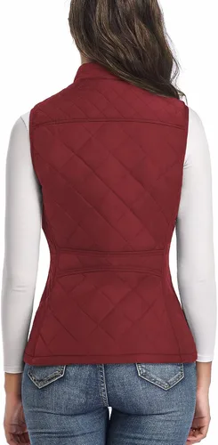 Vista 5 de LONGKING Chaleco de mujer, cuello alto, ligero, con cremallera, acolchado para mujer