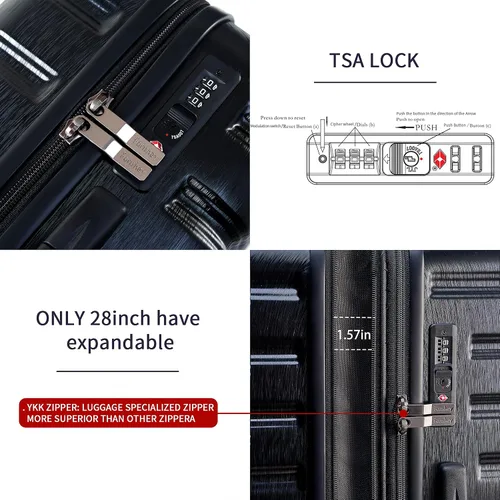 Vista 5 de Fanskey Equipaje, juego de 3 piezas maleta con ruedas giratorias, TSA LockHardshell, ligero, Tigerlily Naranja, Fanskey