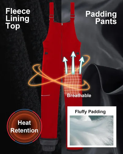Vista 5 de CREATMO US Baberos de nieve para niños, pantalones de esquí impermeables con aislamiento para invierno
