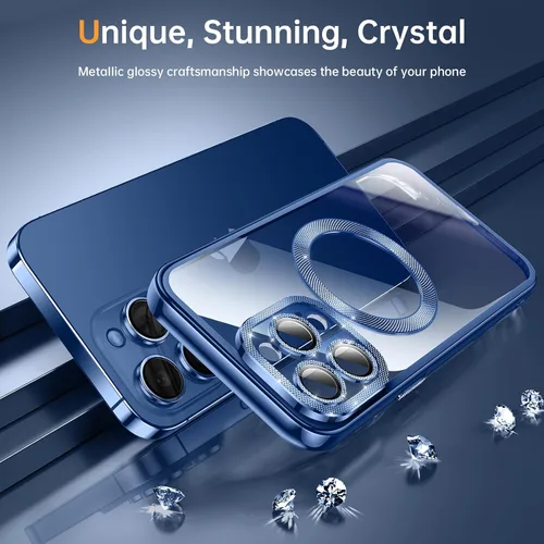 Vista 3 de Funda para iPhone 15 Pro Max con protector de lente de cámara integrado [diseño único de textura de diamante] [magnético superfuerte] Funda delgada