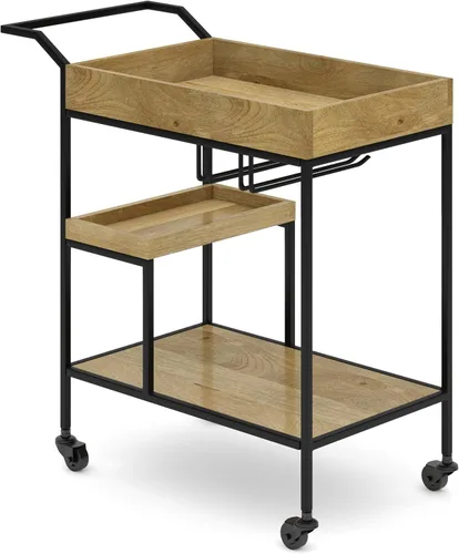 Vista 13 de SIMPLIHOME Simons - Carrito de barra de madera maciza de mango de 24 pulgadas de ancho, color natural, para sala de estar, comedor y cocina