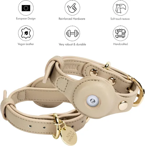 Vista 3 de Collares, arneses y correas para perros Nina Woof de Cupertino, fabricados con cuero vegano con soporte para dispositivo de seguimiento de perros