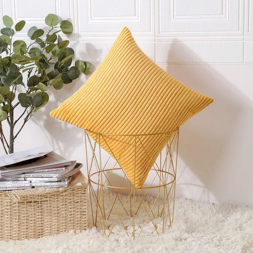 Vista 6 de Artscope Fundas de Almohada de Pana a Rayas Acogedoras Súper Suaves Decorativas Cuadradas Fundas de Almohada Fundas de Cojín para Sofá Sofá Amarillo