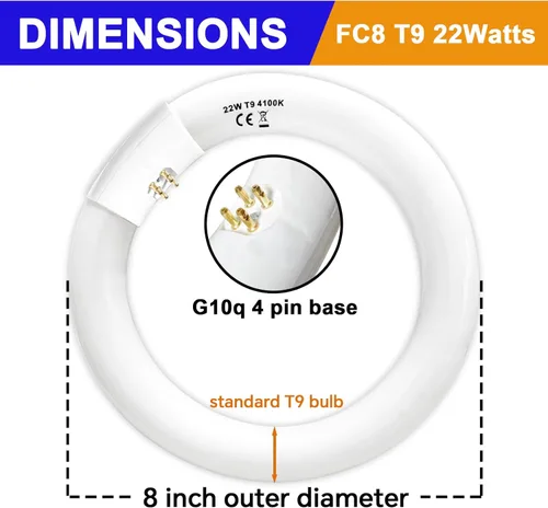 Vista 9 de FC8T9/CW 22W y FC12T9/CW 32W Set de focos blancos fríos, focos circulares de 8 pulgadas T9 de 22 vatios, foco fluorescente circline de 12 pulgadas