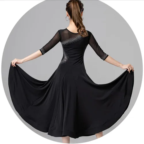 Vista 2 de Ropa de baile de vals para mujer, vestidos de baile de salón estándar, disfraz de práctica de tango, ropa de baile moderna para rendimiento