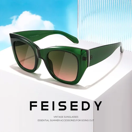 Vista 4 de FEISEDY Gafas de sol cuadradas vintage para mujer, de lujo, modernas, con marco grueso, protección UV400, B2378