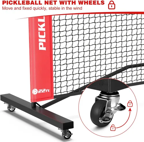 Vista 2 de Fostoy Portable Pickleball Net Set with Wheels, Regulation Size 22 FT & Half Court 11 FT, Steady Metal Frame Pickle Ball Net Set System with Carry