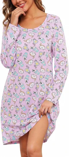 Vista 25 de ENJOYNIGHT Ropa de dormir de algodón para mujer, camisón de manga larga con estampado de camiseta para dormir ABC