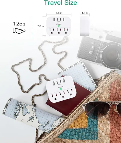 Vista 6 de Elementos esenciales para cruceros, barra de contactos para crucero con enchufe plegable, elementos esenciales de viaje con USB C, extensor
