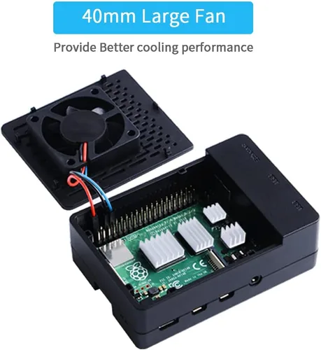 Vista 4 de GeeekPi Funda con ventilador PWM para Raspberry Pi 4, 18W 5V 3.6A USB-C fuente de alimentación para Raspberry Pi 4, disipadores de calor, lector