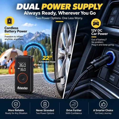 Vista 3 de Portable Air Compressor, 48s Fast Inflation, Cordless with Dual Power Supply, 150 PSI Tire Pump with Digital Gauge, Long Runtime & Storage Case for