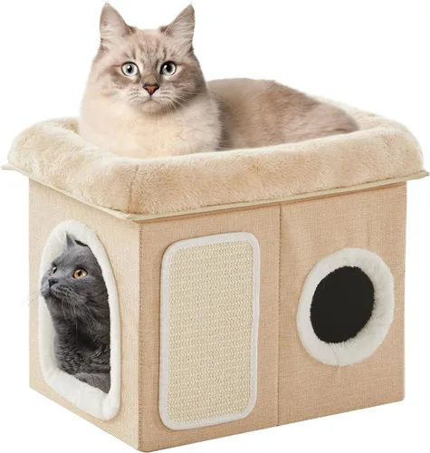 Vista 10 de WINDRACING Camas para gatos de interior - Casa extra amplia para mascotas y cama plegable para gatos con almohadilla para arañar, escondite