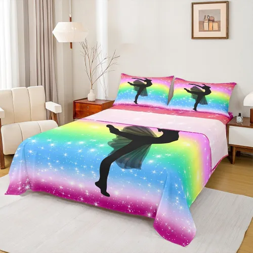 Vista 14 de Juego de sábana bajera ajustable de teñido anudado para niñas, juego de ropa de cama con diseño de arco iris degradado de arcoíris, lindo juego