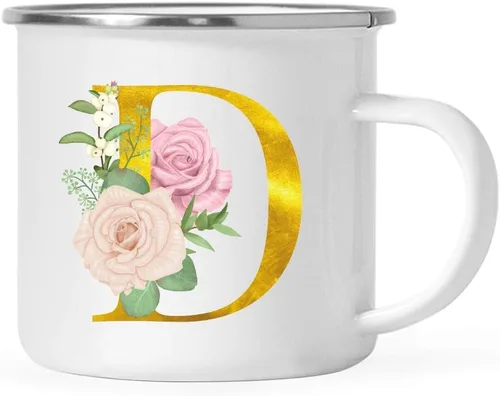 Vista 9 de Andaz Press Taza de café de acero inoxidable para niños de 11 onzas, regalo de taza de café de fogata, rosa rubor, monograma de oro sintético, letra