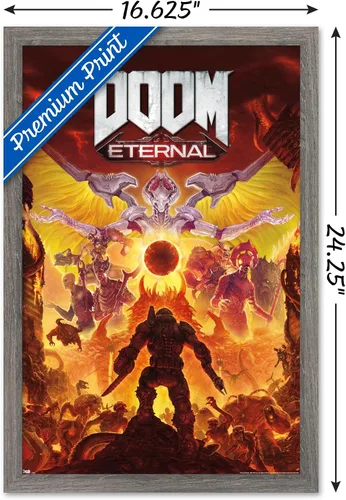 Vista 3 de Trends International Doom Eternal Maykr - Póster de pared, 22.4 pulgadas de largo x 14.7 pulgadas, versión enmarcada en madera de granero