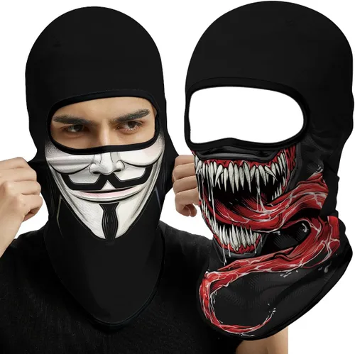 Vista 58 de Pasamontañas 3D, máscara de cara completa, resistente al viento, máscara de esquí con calavera táctica para motocicleta, ciclismo, Halloween