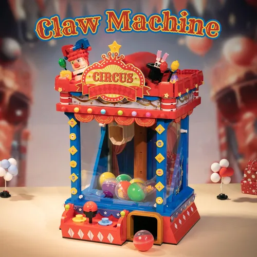 Vista 2 de PANTASY Kit de Construcción de Máquina de Garra de Circo Retro, Modelo de Bloques de Máquina Arcade Estilo Arcade con Luces y Música, Set