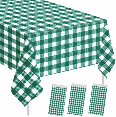 Vista 39 de SietDESEO - Paquete de 2 manteles a cuadros azul y blanco, 54 x 108 pulgadas, mantel premium desechable de plástico para picnic, diseño gingham