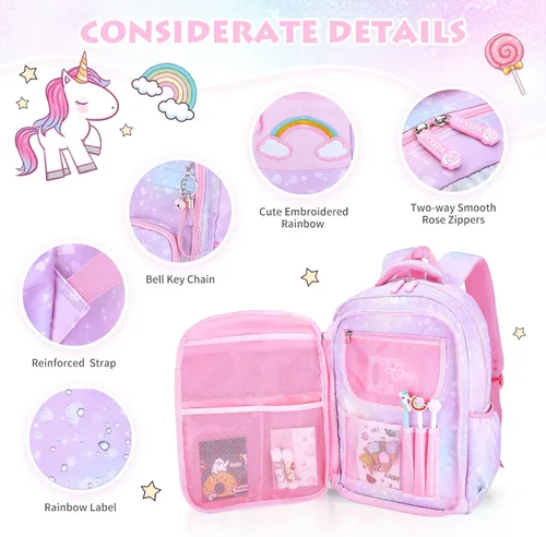 Vista 2 de Mochila para niñas, mochilas escolares de 16 pulgadas para niñas, bonita bolsa de libros para niñas, niños, estudiantes, escuela primaria, Púrpura