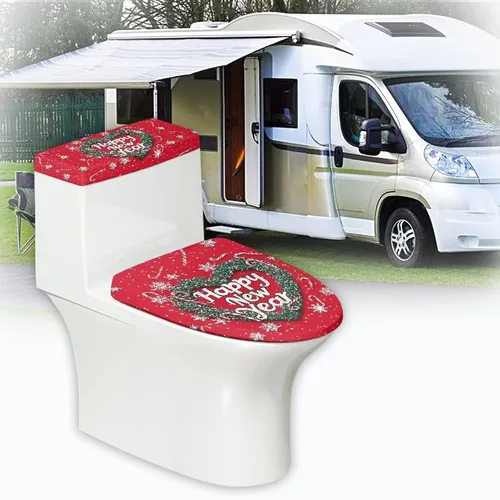 Vista 5 de Tapa de inodoro y tapa de tanque de cane Candy - Estampado de copo de nieve, elastano elástico lavable, decoración de Año Nuevo