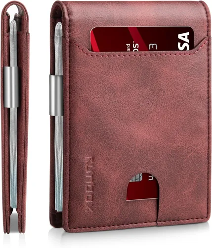 Vista 35 de RUNBOX - Carteras delgadas para hombre, cartera de piel con pinza para el dinero, cartera de bolsillo frontal con bloqueo RFID, tarjetero