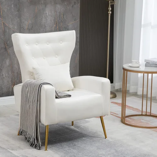 Vista 24 de ZJhome Sillas Modernas para Sala de Estar de Terciopelo Silla de Acento Sillón con Almohada Lumbar, Sillas de Dormitorio de Respaldo Alto Silla