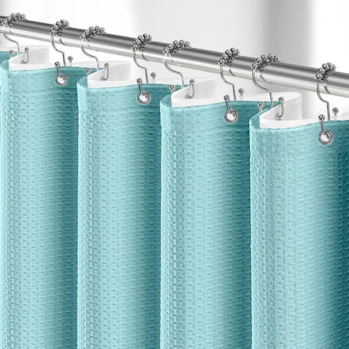 Vista 31 de 3 in 1 Waffle Shower Curtain Set with PEVA Liner 72Wx72H Navy Blue Azul marino