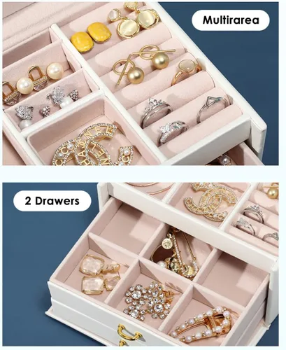 Vista 5 de Joyero para niñas, elegante organizador de joyas de 3 capas con espejo y cerradura, regalo ideal para edades de 8 a 12 años, estuche de viaje