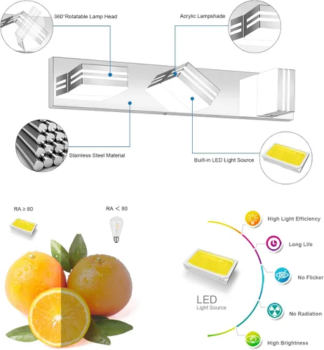 Vista 2 de Lámparas LED modernas para tocador de baño (3 luces, 24 pulgadas) (5CCT, regulable), accesorios de iluminación de pared de baño modernos cromados