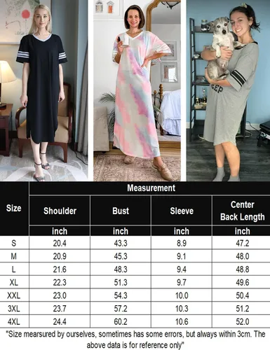 Vista 5 de Ekouaer Camisón largo con cuello en V para mujer, ropa de dormir de gran tamaño, vestido de dormir suelto S-4XL