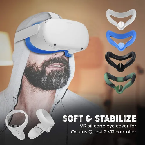 Vista 7 de VR Silicone Cover for Oculus Quest 2 - Washable Sweat-Proof Anti-Leakage Light Blocking (Blue)