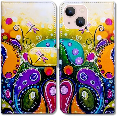 Vista 24 de Bcov Funda para iPhone 14 Plus, diseño de pájaro negro y verde con tapa para teléfono, con ranura para tarjetas, soporte para iPhone 14 Plus