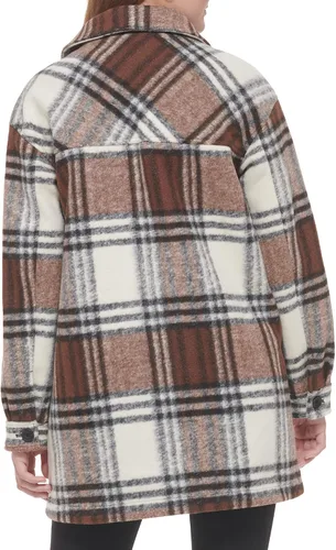 Vista 4 de Calvin Klein Chaqueta tipo camisa a cuadros para mujer con babero de forro polar desmontable