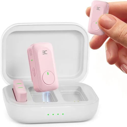 Vista 9 de EX Sistema de micrófono inalámbrico Lavalier, micrófonos de doble clip + funda de carga, rango de 164 pies Plug-and-Play para iPhone/Android