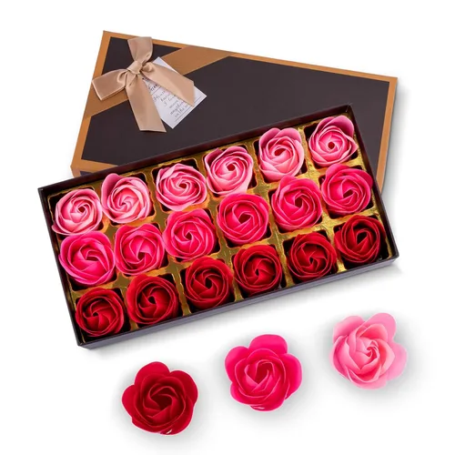 Vista 11 de Little World Jabón de baño con flores de rosas, pétalos de rosa perfumados florales para baño, jabón corporal de pétalos en caja de regalo