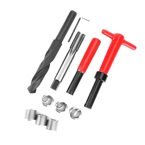 Vista 3 de Kit de reparación de rosca, 11 piezas, M16x1.5 de longitud 1.5D de acero inoxidable torcido, herramienta de inserción roscada, kit de reparación