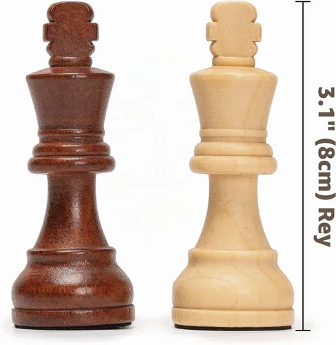 Vista 5 de Husaria Staunton Tournament No. 4 Piezas de Ajedrez con 2 Reinas Adicionales y Caja de Madera, Reyes de 3 Pulgadas Marrón