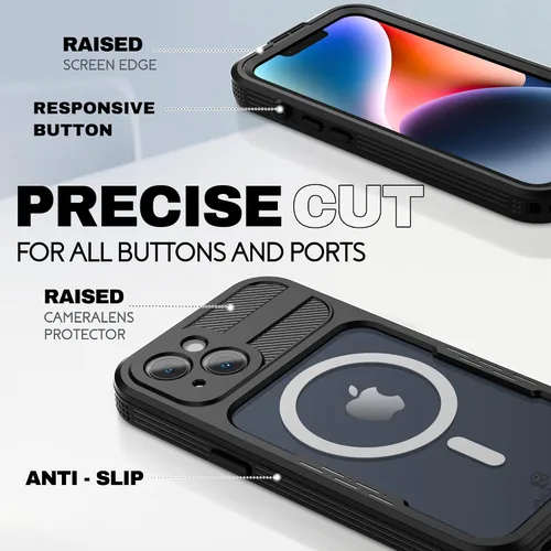 Vista 5 de BEASTEK Funda impermeable para iPhone 14 Serie SRE IP68 magnética a prueba de golpes con protector de pantalla integrado y funda protectora MagSafe
