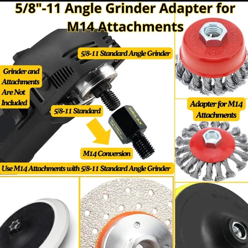 Vista 9 de Drilax Adaptador de amoladora angular M14 macho a 5/8-11 hembra, convertidor de rosca europeo a norteamericano para brocas de núcleo de diamante