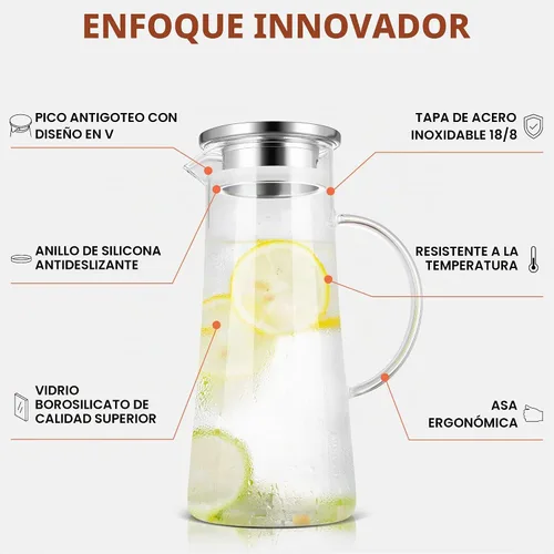 Vista 3 de SUSTEAS Jarra de Vidrio de 1.5 Litros 51oz con Tapa, Fácil de Limpiar, Jarra de Agua de Vidrio Resistente al Calor con Asa para Bebidas