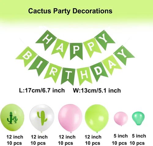 Vista 3 de Decoraciones de fiesta de cactus suculenta para fiesta de cumpleaños con globos de cactus, guirnalda, arco de plantas, globos de aluminio