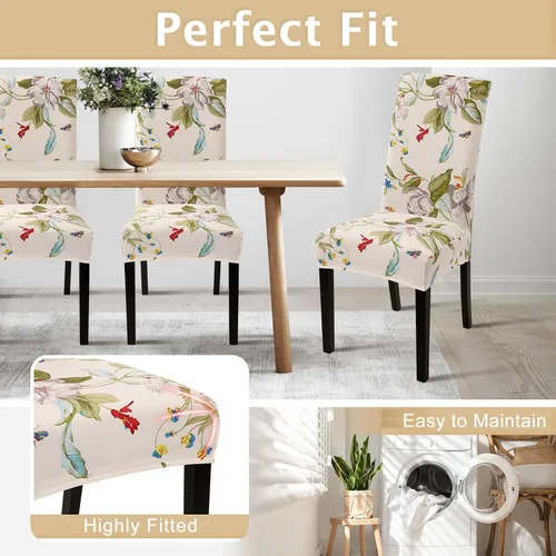 Vista 7 de SearchI - Juego de 2 fundas protectoras para sillas Parson de comedor, de elastano, súper ajuste, elástico, extraíble y lavable, para cocina