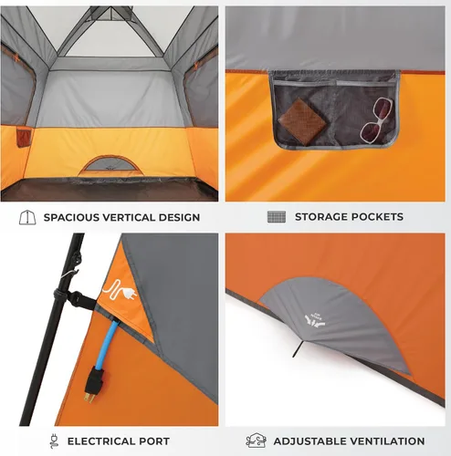 Vista 6 de CORE Tienda de campaña para camping familiar Tienda de campaña portátil para 4 personas y 6 personas con bolsa de transporte para acampar al aire