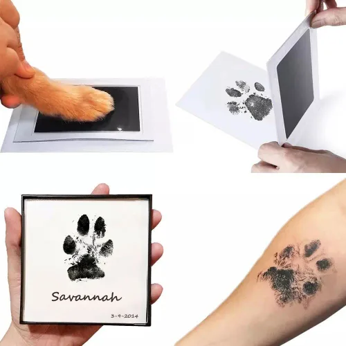 Vista 2 de Kit de huellas de bebé sin tinta, 3 almohadillas negras de impresión sin tinta de secado instantáneo + 6 tarjetas de impresión, kit de huellas