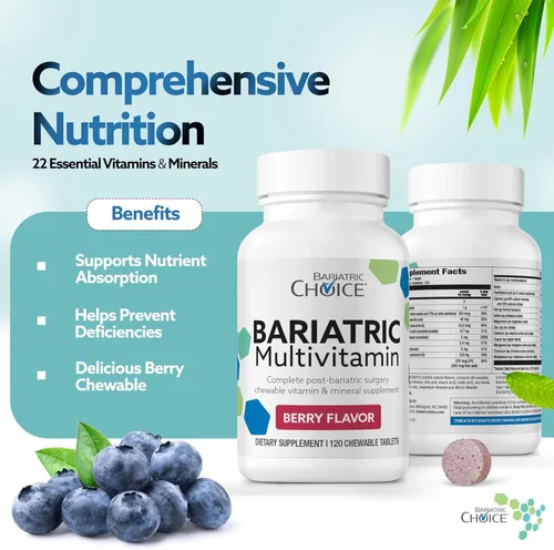 Vista 4 de Bariatric Choice My Bariatric - Multivitamínico masticable con hierro y 300 mg de calcio, bayas (120 unidades)