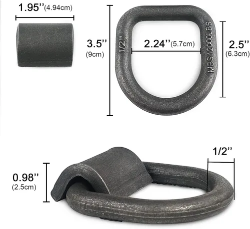 Vista 5 de Anclaje de anillo en D soldado de 1/2 pulgada, 12000 libras, forjado para camión remolque, paquete de 12