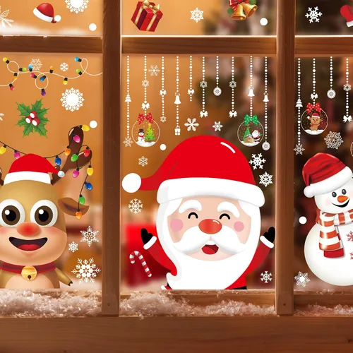 Vista 4 de Calcomanías de Navidad para ventana, de doble cara, copos de nieve, calcomanías para ventana de vidrio, Navidad, vacaciones, hogar, oficina, escuela