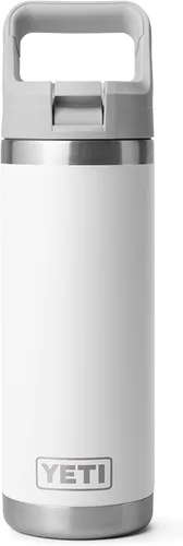Vista 44 de YETI Rambler Botella de 18 onzas, aislada al vacío, de acero inoxidable con tapa de popote a juego de colores, rojo rescate